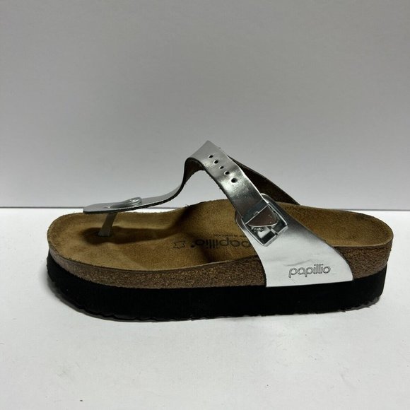 Papillio Womens Gizeh Sandal Silver Leather Size US9 M EU40